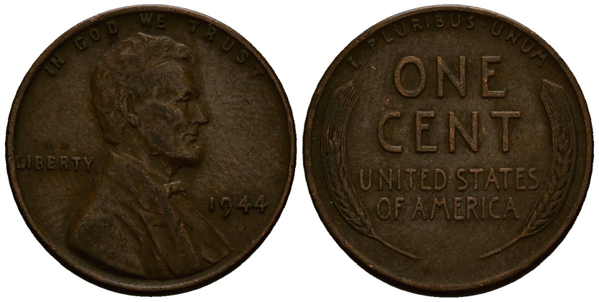 США 1 цент 1944 Линкольн KM A132 медь цинк 4164-833