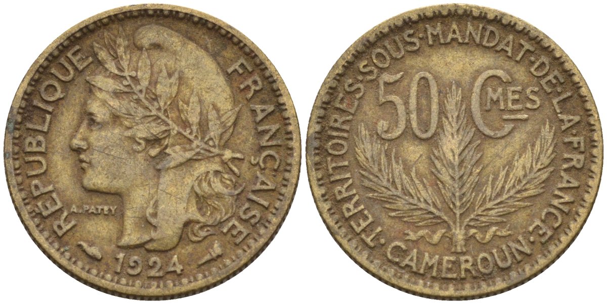 Французский Камерун 50 сантимов 1924 (а), монетный двор Париж KM 1 алюминиевая бронза 4164-1144