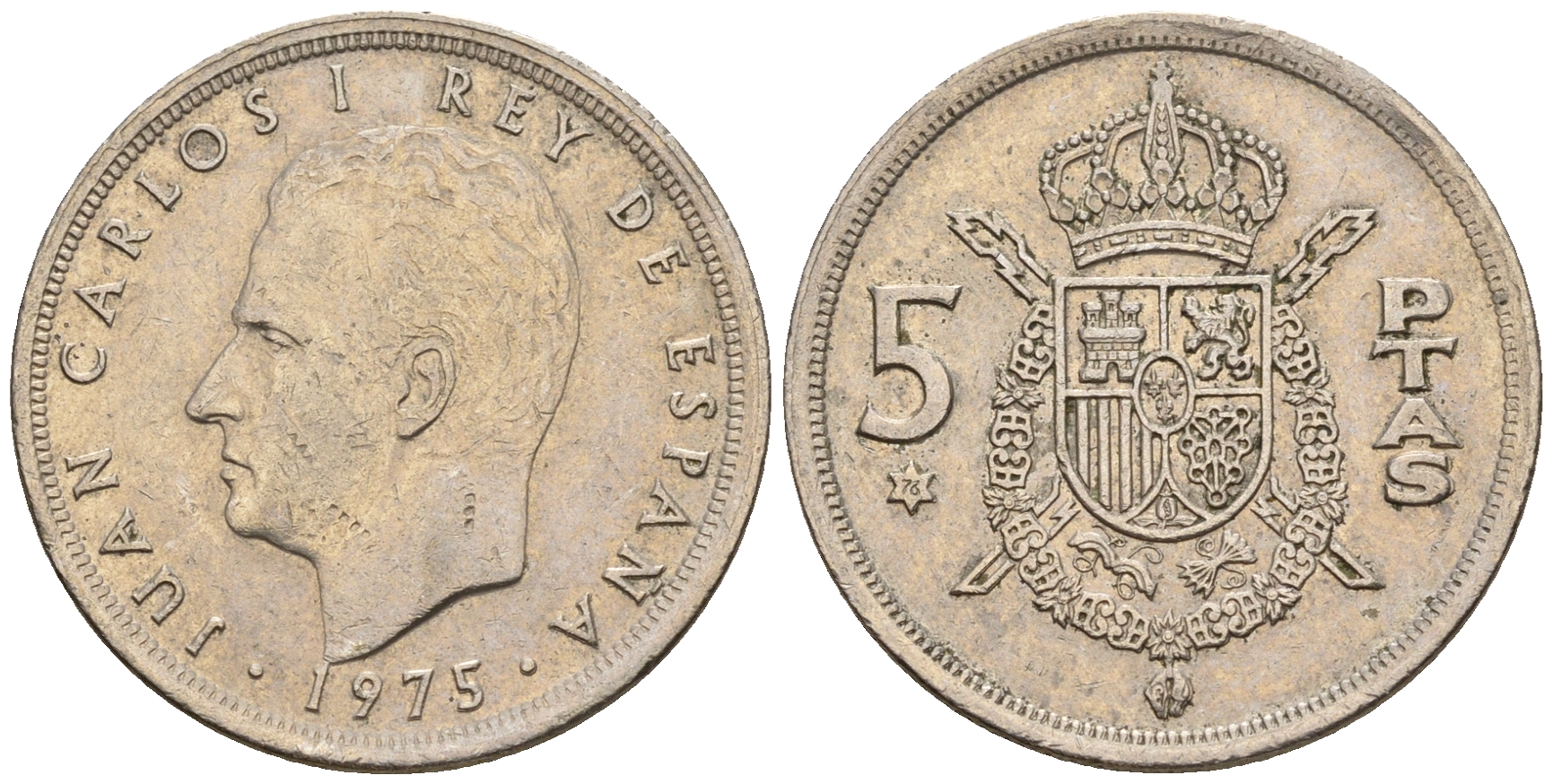 Испания 5 песет 1975 (79) Хуан Карлос I (1975-2014) KM 807 медно-никель 259-345