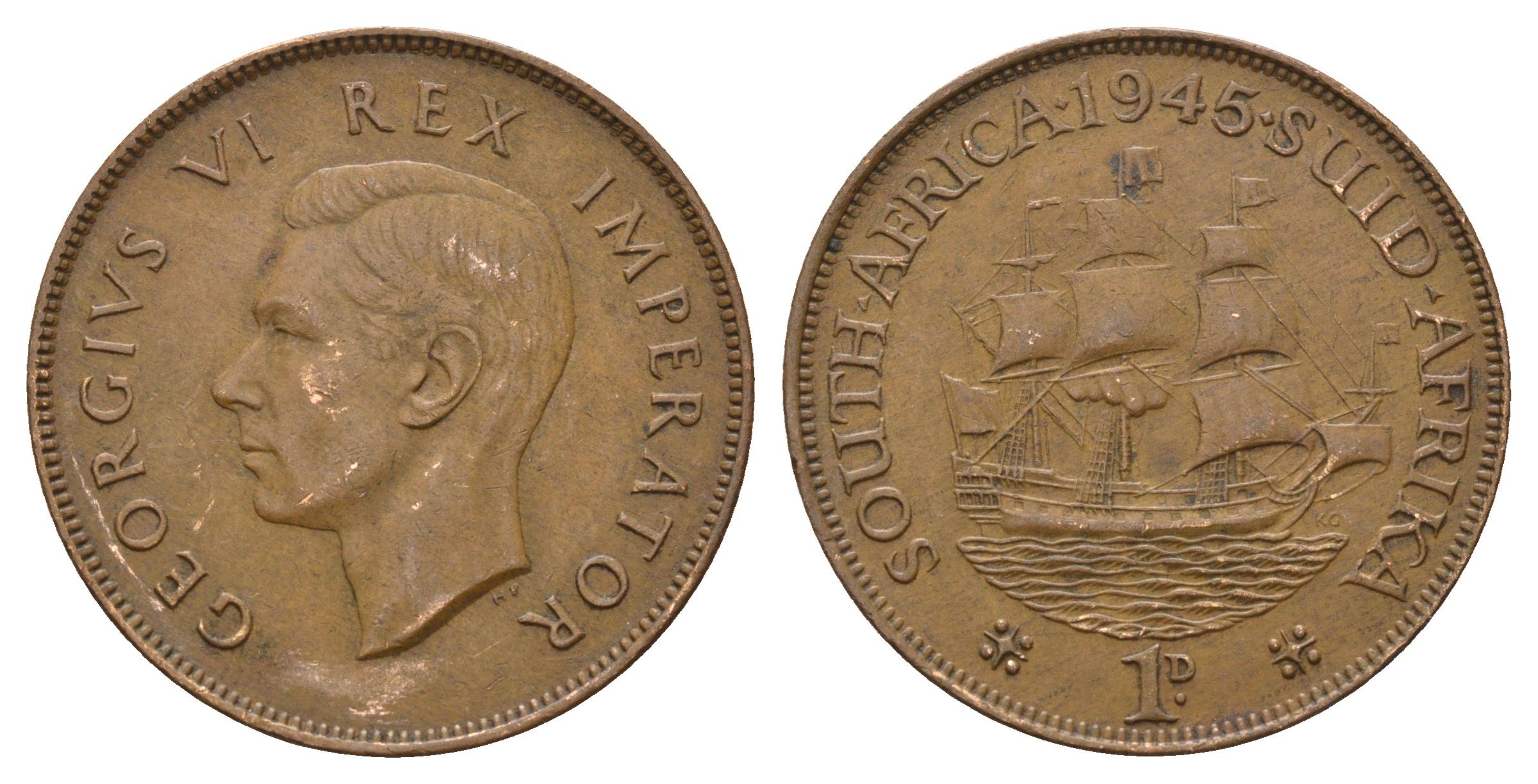 ЮАР 1 пенни 1945 Георг VI (1936-1952) KM 25 бронза 4531-142
