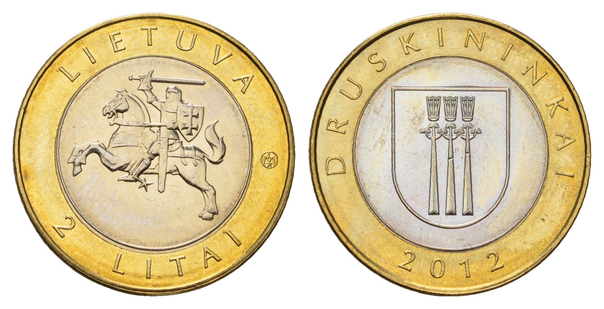 Литва 2 лита 2012 Курорты Литвы - Друскининкай KM 184.1 биметалл UNC 4695-442