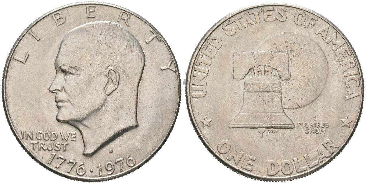 США 1 доллар 1976 D, 200 лет независимости США (1776-1976) KM 206 медь плакировнная медно-никелем 4368-913