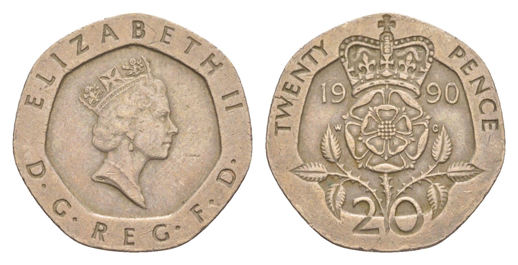 Великобритания 20 пенсов 1990 Елизавета II (1952-2022) KM 939, Spink 4361 (G2) медно-никель 4639-858