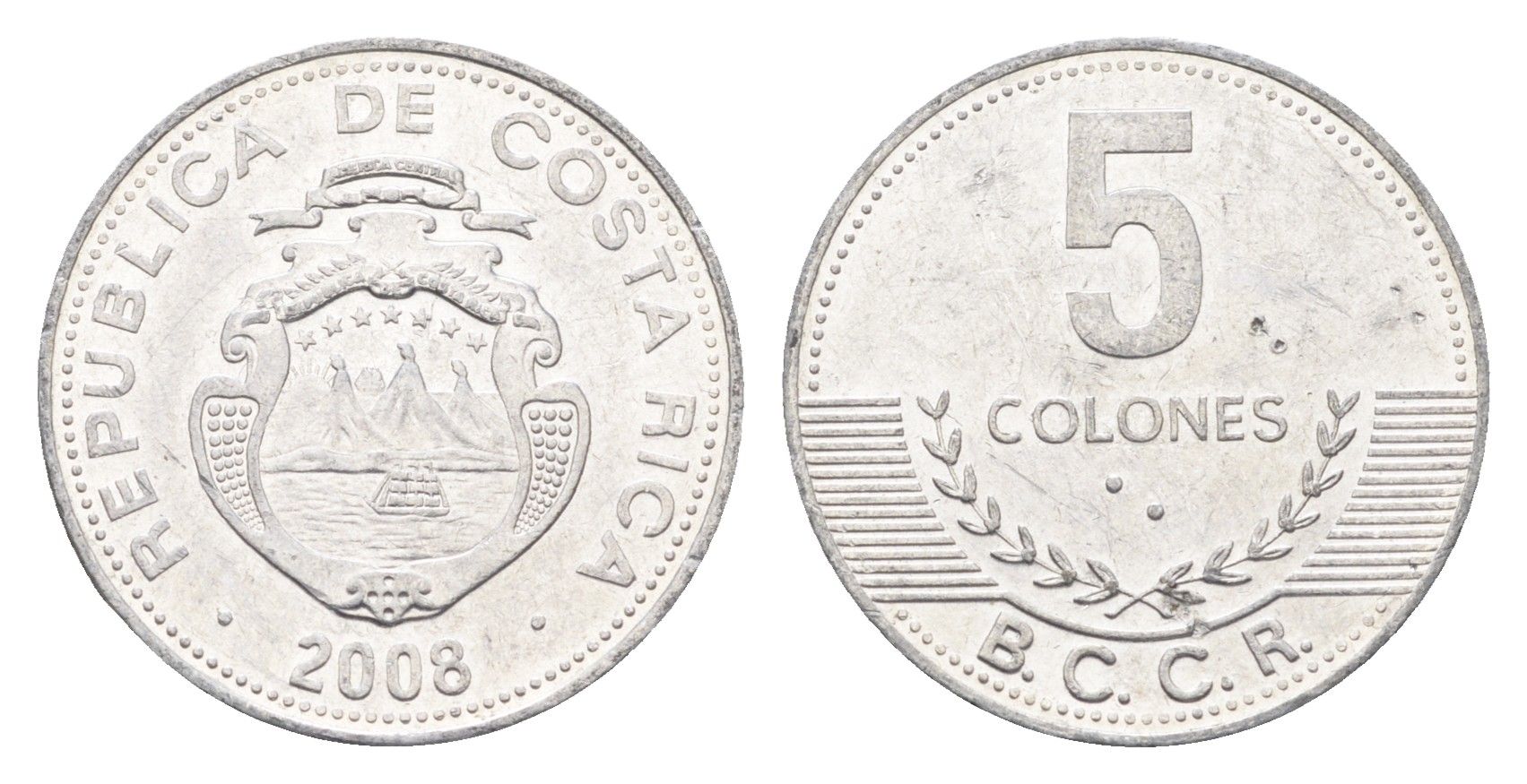 Коста-Рика 5 колонов 2008 KM 227b алюминий aUNC 4664-751