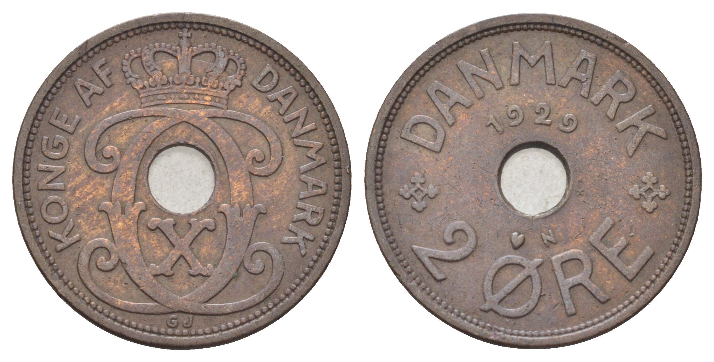Дания 2 эре 1929 N, Кристиан X (1912-1947) KM 827 бронза 4701-734