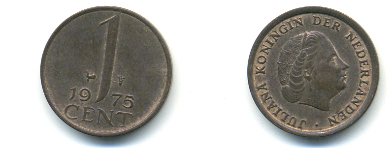 НИДЕРЛАНДЫ 1 ЦЕНТ 1975 ЮЛИАНА KM 180 бронза 83-949