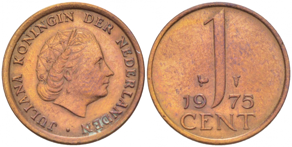 НИДЕРЛАНДЫ 1 ЦЕНТ 1975 ЮЛИАНА KM 180 бронза 3718-149