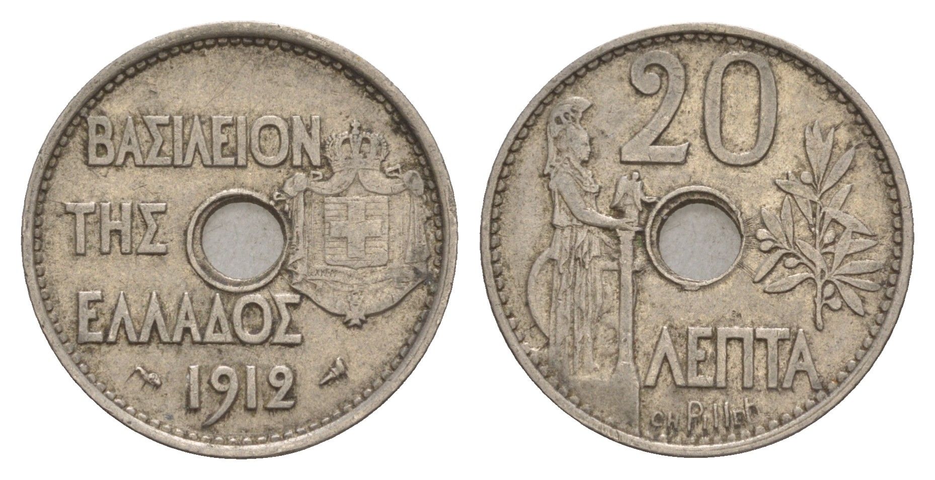 Греция 20 лепт 1912 Георг I (1863-1913), Афина KM 64 никель 4654-1122