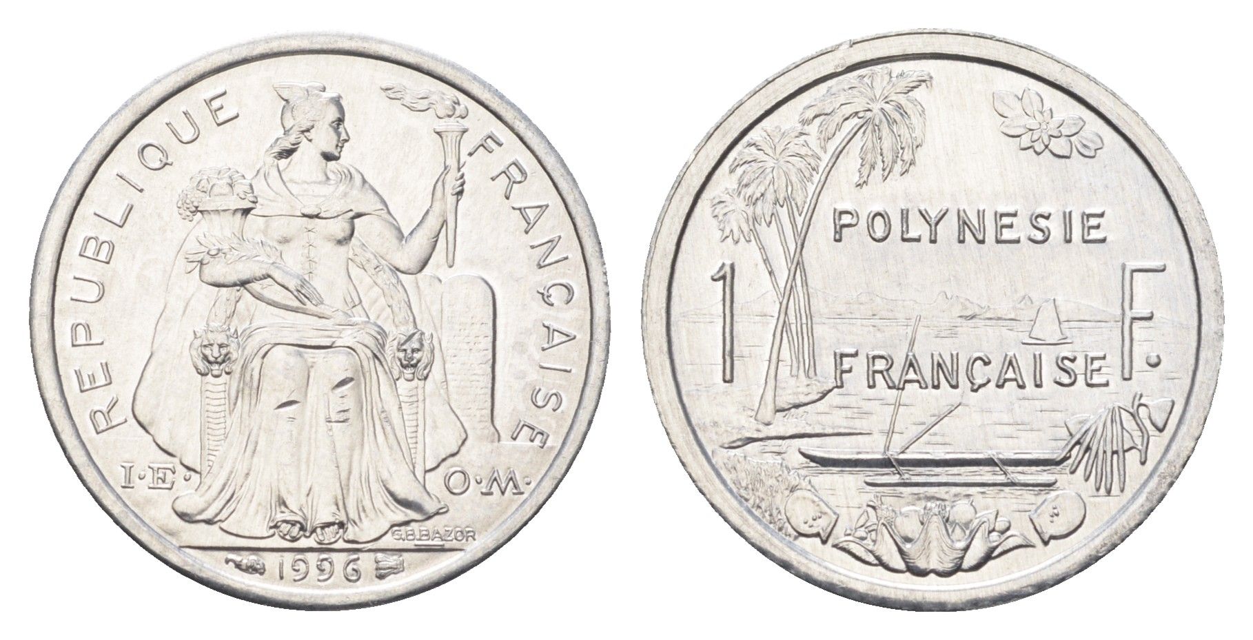 Французская Полинезия 1 франк 1996 KM 11 алюминий UNC 4666-514