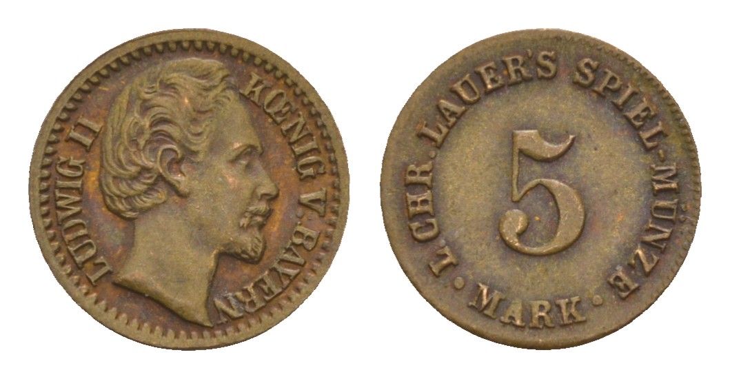 Бавария игровой жетон в 5 марок ND диаметр 12,75 мм, вес 0,54 гр бронза 4651-1216