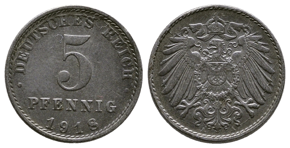 ГЕРМАНИЯ 5 ПФЕННИГОВ 1918 А KM 19, J. 297 железо 4380-147