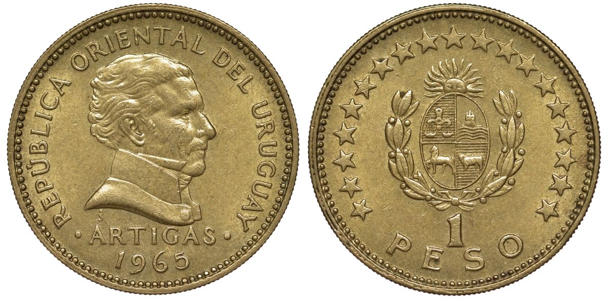 Уругвай 1 песо 1965 KM 46 алюминиевая бронза 106-1257