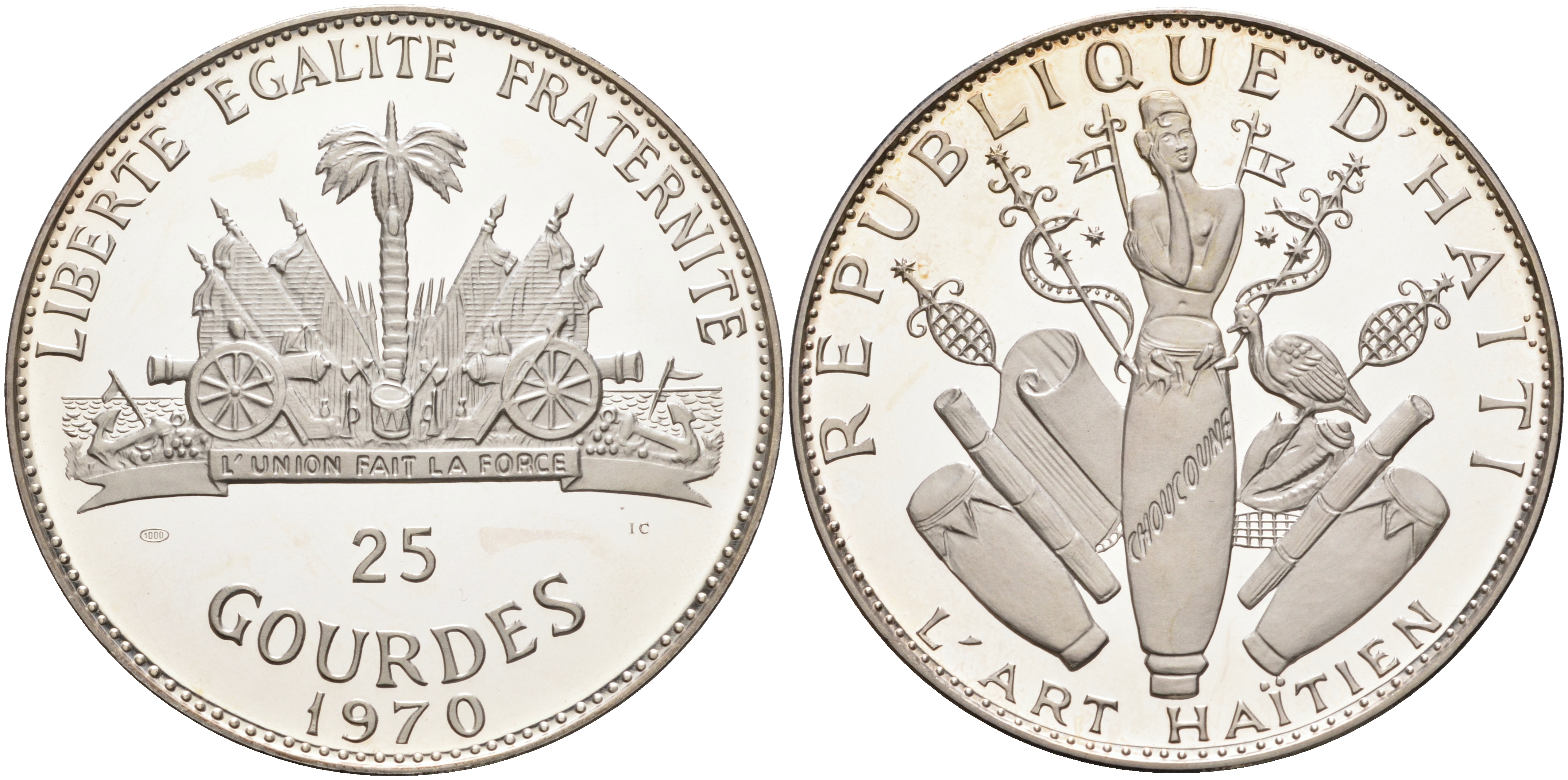 Гаити 25 гурдов 1970 10 лет революции, 155 гр. KM 67.1 серебро PROOF 1069-1-23