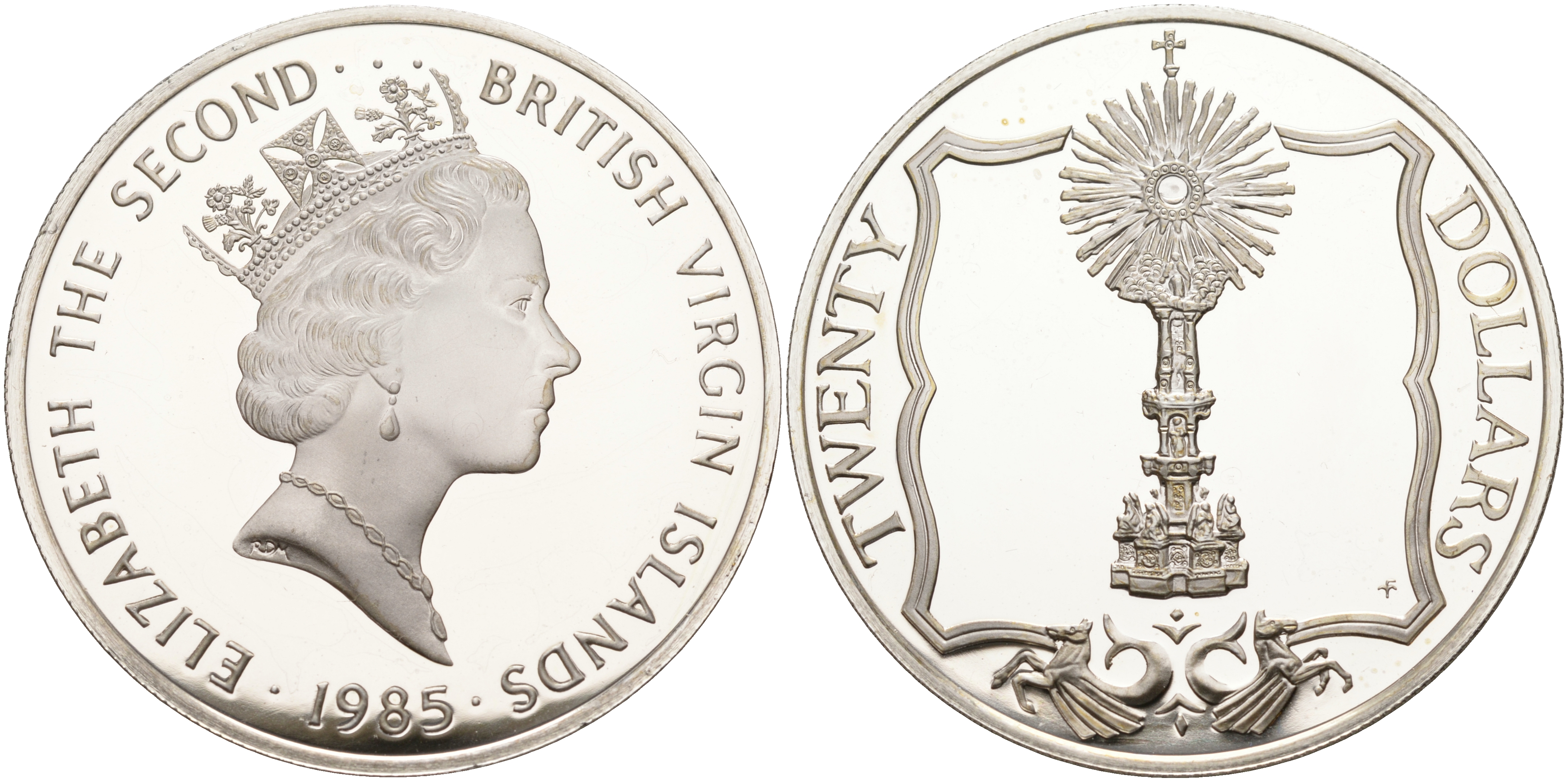 Британские Виргинские острова 20 долларов 1985 золотая дарохранительница KM 59 серебро  PROOF  1095-2-61