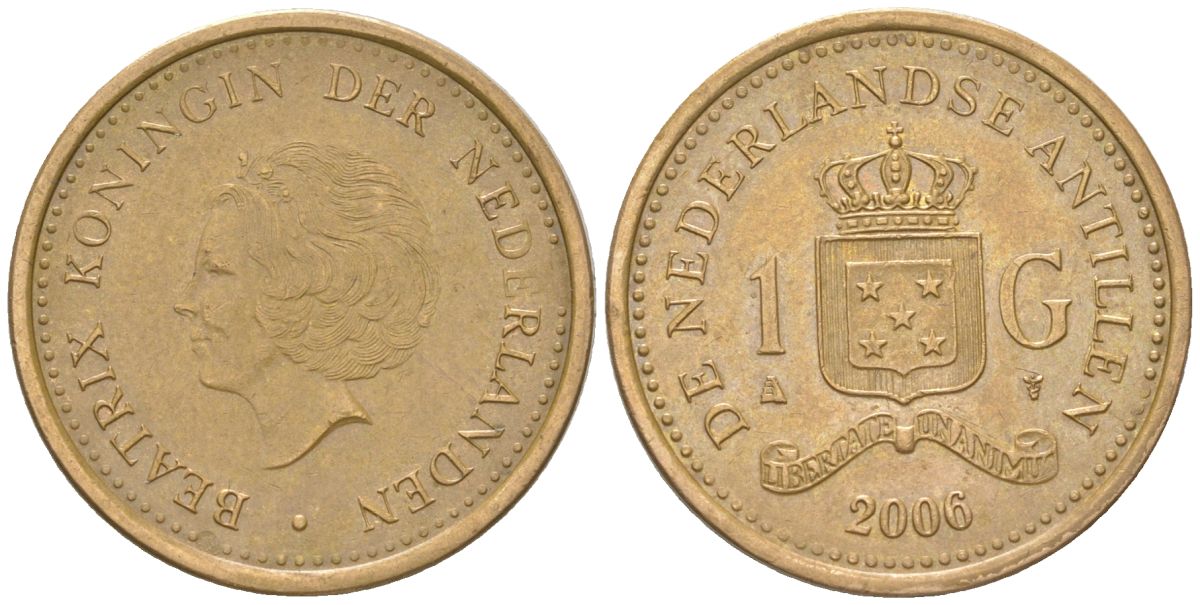 Нидерландские Антилы 1 гульден 2006 Беатрикс (1980-2013) KM 37 сталь плакированная бронзой 4398-144