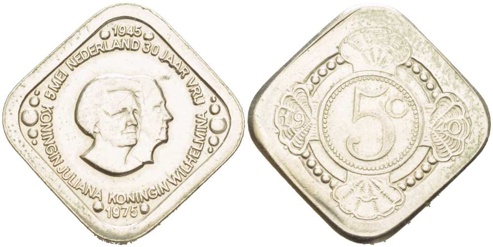 НИДЕРЛАНДЫ ЖЕТОН 1975 30 ЛЕТ ПОБЕДЫ, 8 МАЯ 1945, КОРОЛЕВА ВИЛЬГЕЛЬМИНА И КОРОЛЕВА ЮЛИАНА медно-никель 217-355