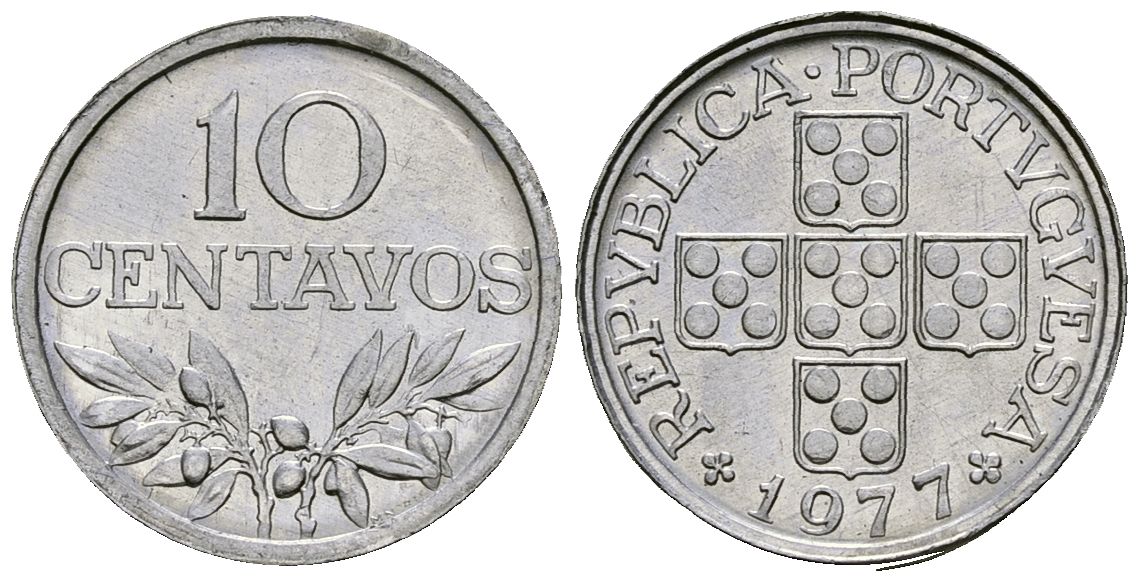 Португалия 10 сентаво 1977 KM 594 алюминий 4164-1063