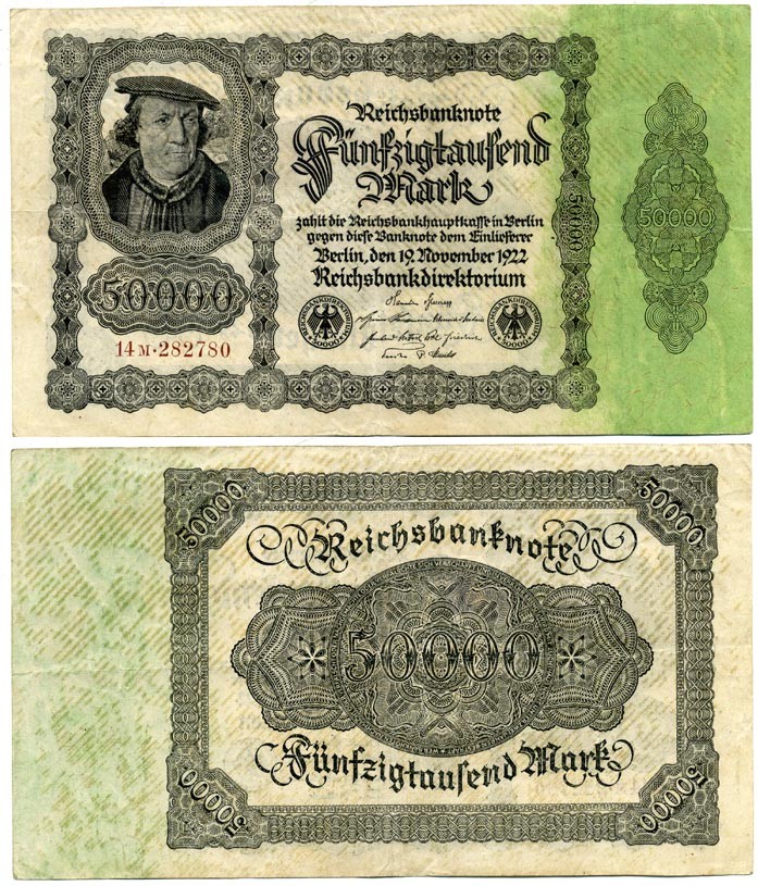 ГЕРМАНИЯ 50000 МАРОК 1922 19 НОЯБРЯ 1922 Pick 79 бумага 7146-44-1-1