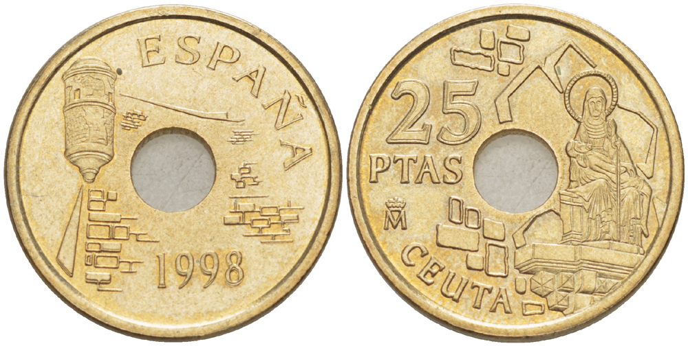 Испания 25 песет 1998 Сеута (Ceuta), Хуан Карлос I (1975-2014) KM 990 медь цинк никель 216-736