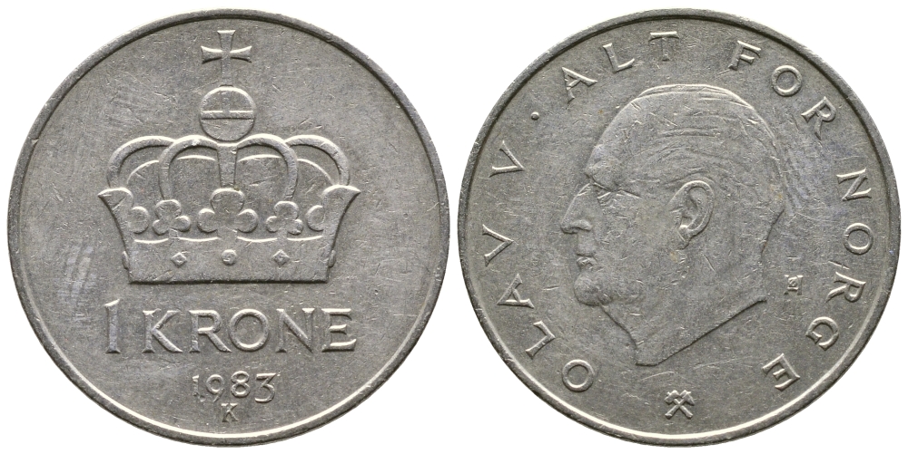 НОРВЕГИЯ 1 КРОНА 1983 ОЛАВ V KM 419 медно-никель 91-531