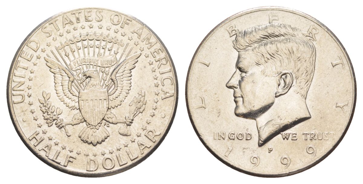 США 1/2 доллара (50 центов) 1999 P, Джон Кеннеди KM A202b медь плакированная медно-никелем aUNC 4517-922