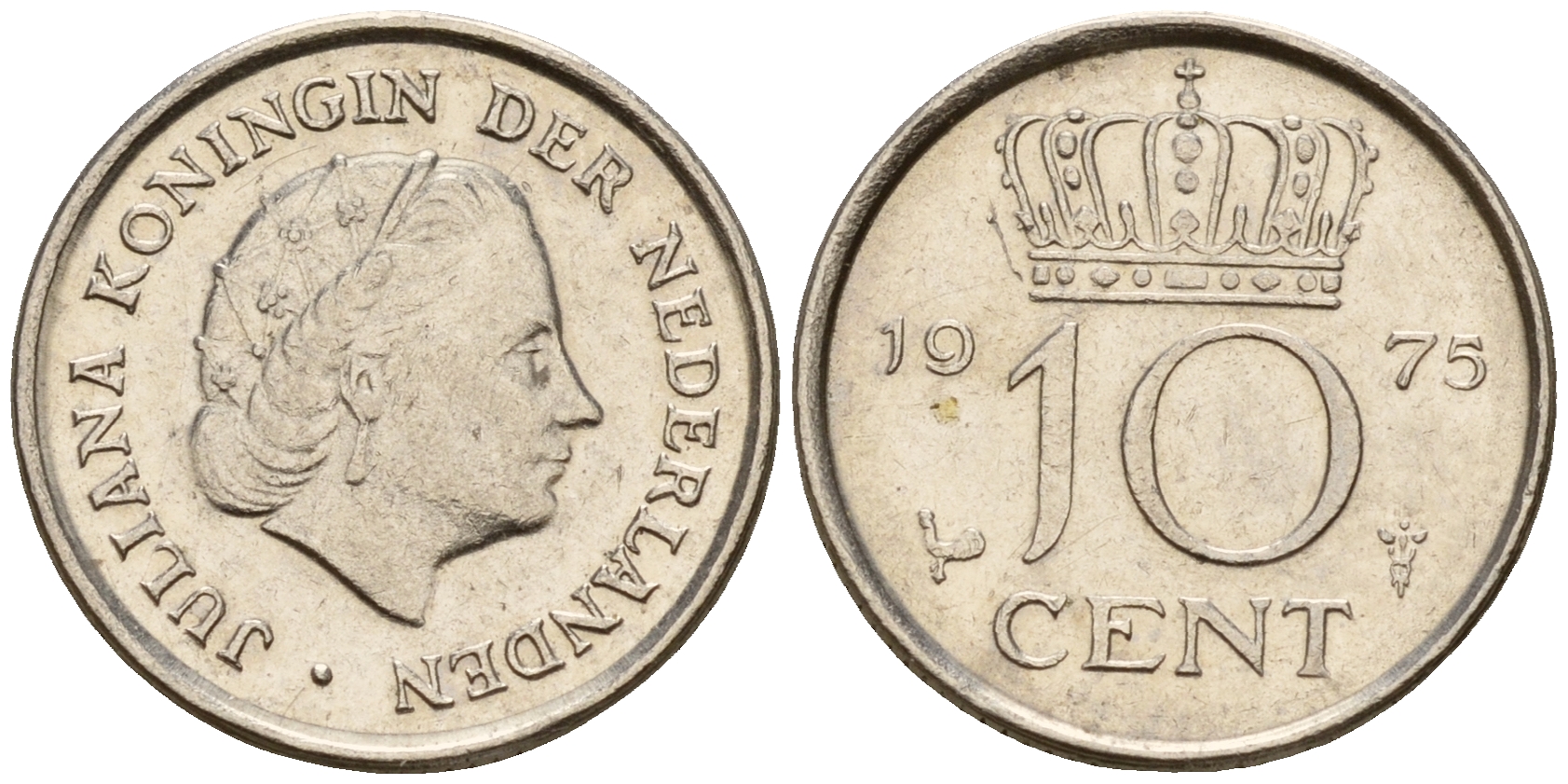 Нидерланды 10 центов 1975 Юлиана (1949-1980) KM 182 никель    4598-328