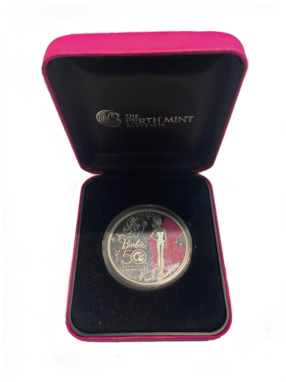 Тувалу 1 доллар 2009 50 лет кукле Барби, в оригинальной коробке KM 80 серебро PROOF 7-5-2-11