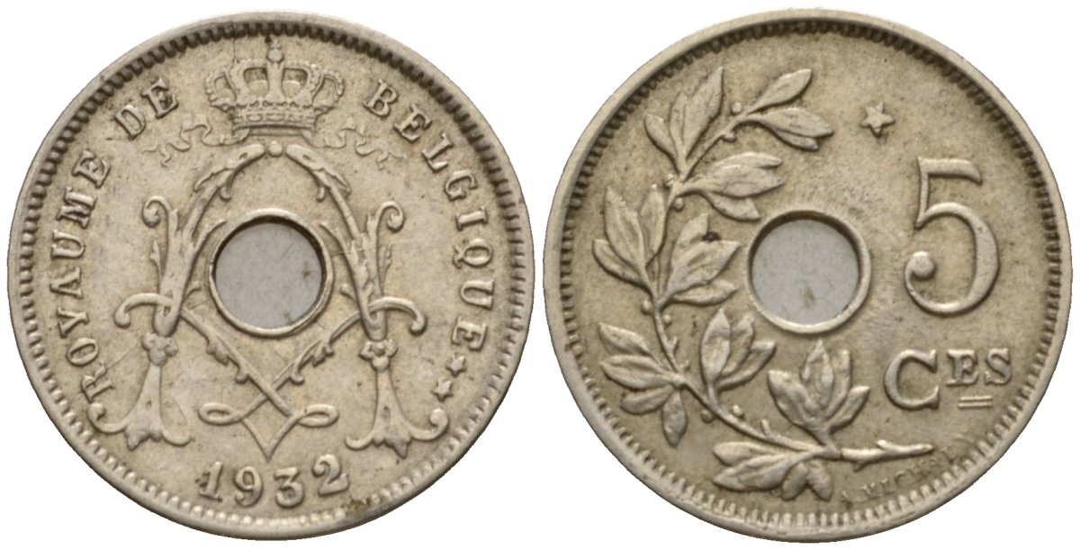 Бельгия 5 сантимов 1932 Belgie KM 67 медно-никель 4548-922