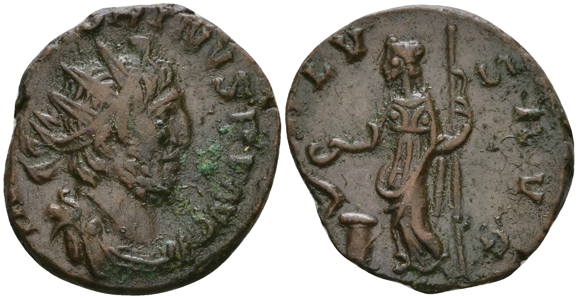 Римская Империя, императоры в Галлии антониниан 269 - 270 Викторин, IMP C VICTORINVS P F AVG, бюст императора / SALVS AVG, Салюта, персонификация Здоровья RIC 71 биллон 1073-19-23