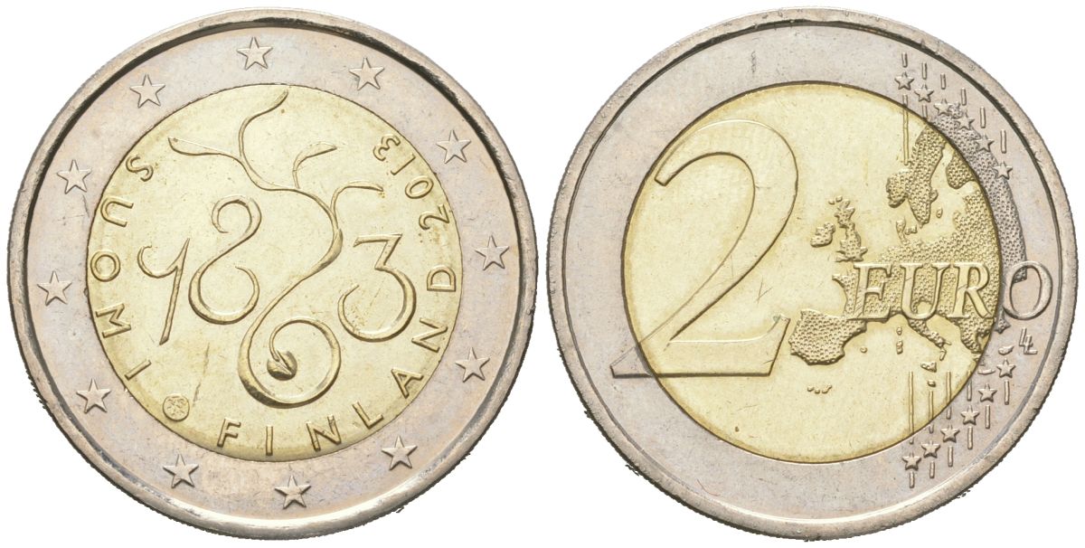 Финляндия 2 евро 2013 150 лет Парламенту KM 190 биметалл UNC 4616-921