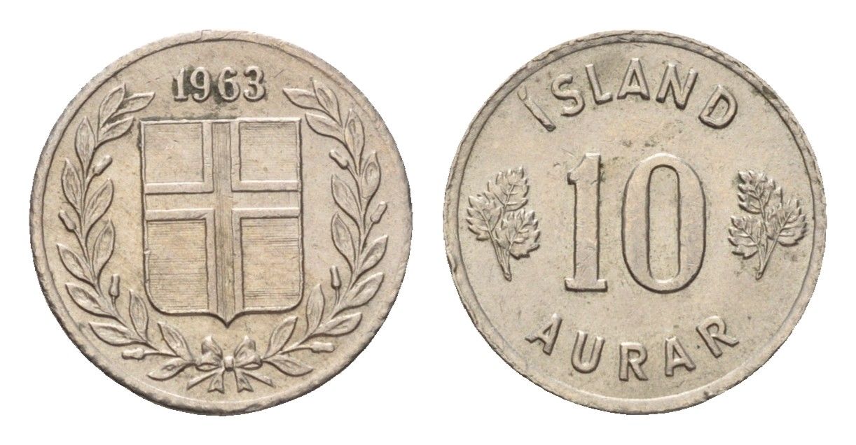 Исландия 10 эйре 1963 KM 10 медно-никель aUNC 4690-668