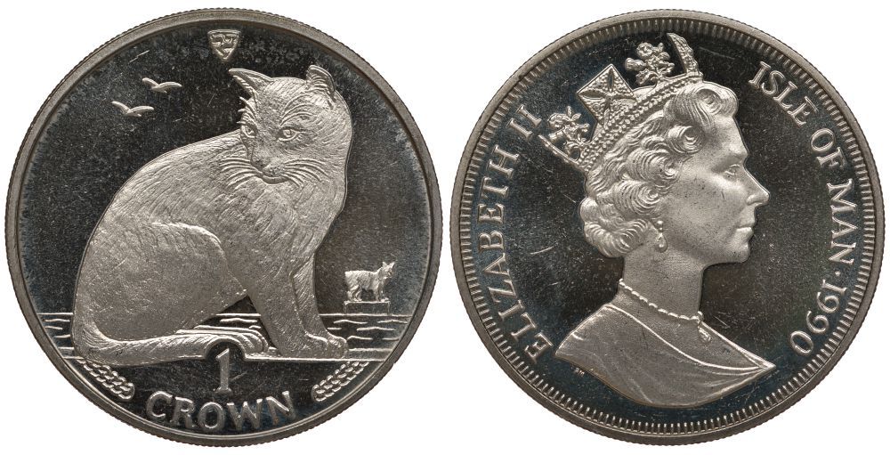 Остров Мэн 1 крона 1990 БЕЗДОМНАЯ КОШКА KM 275 медно-никель UNC 00-00