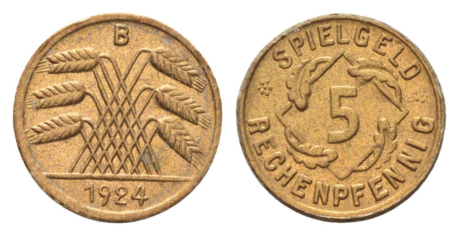 Германия игровой жетон в 5 рентенпфеннигов 1924 диаметр 18 мм, вес 0,2 гр картон 4702-959