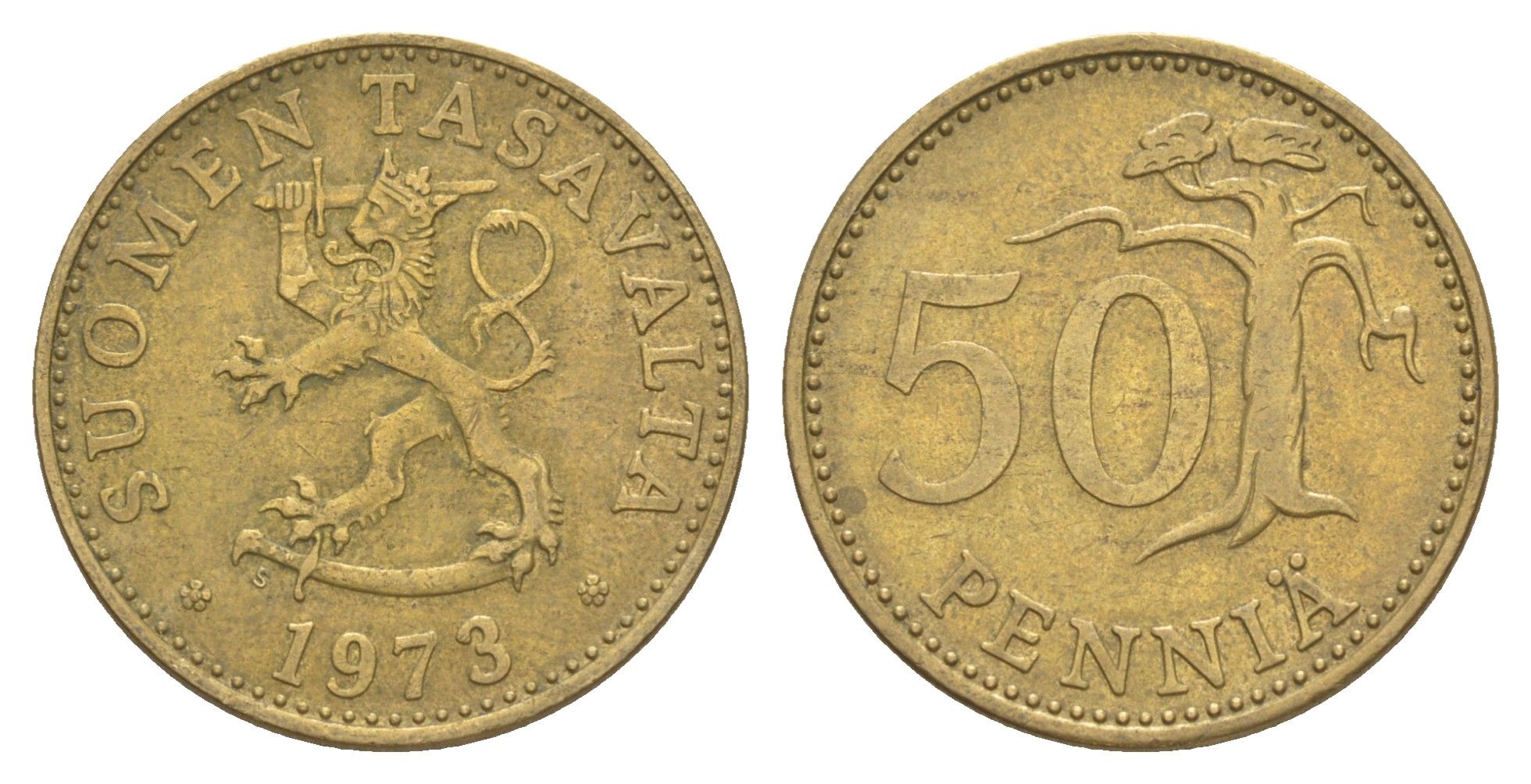 Финляндия 50 пенни 1973 KM 48 алюминиевая бронза 4648-454