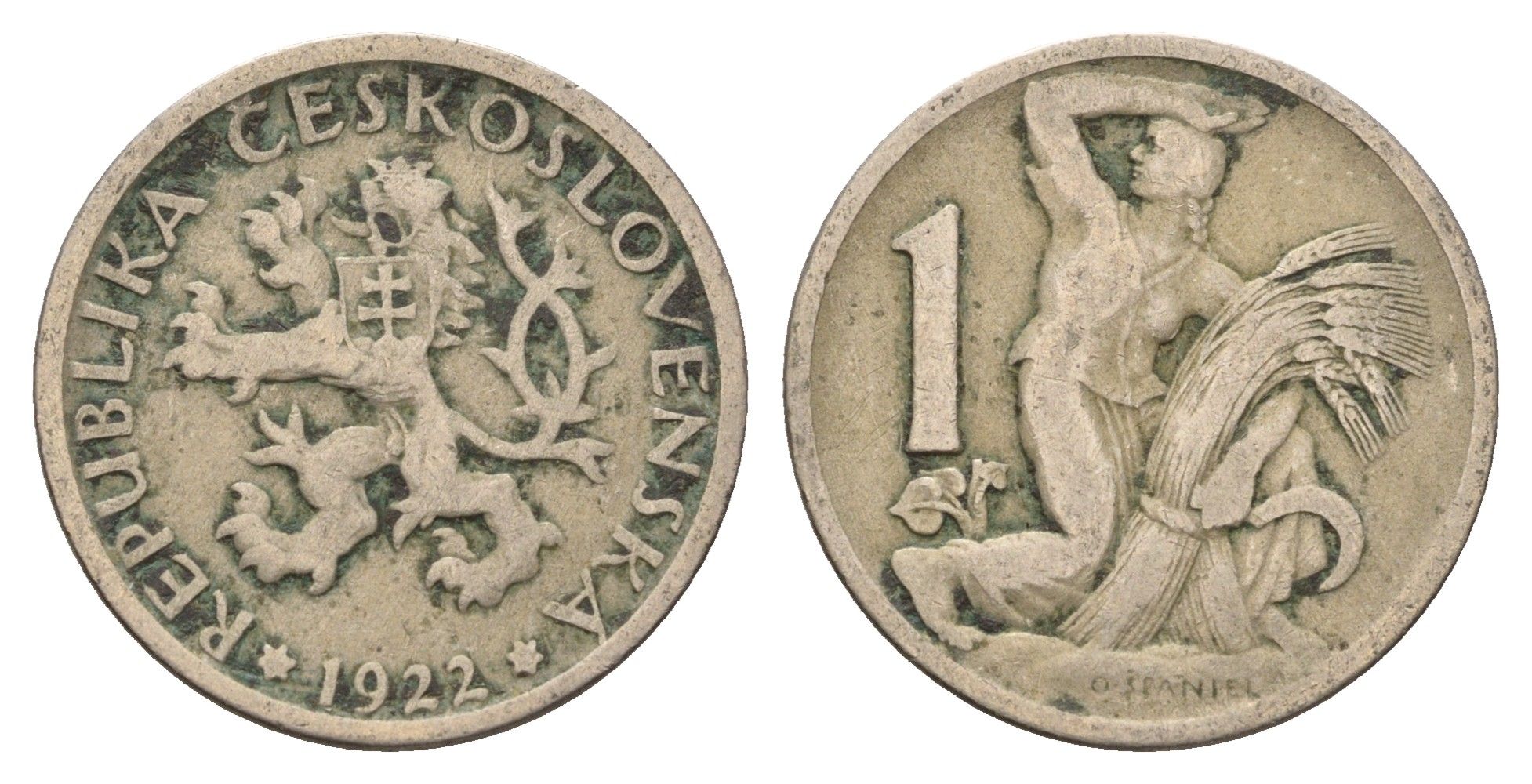 Чехословакия 1 крона 1922 женщина со снопом и серпом KM 4 медно-никель 4703-833