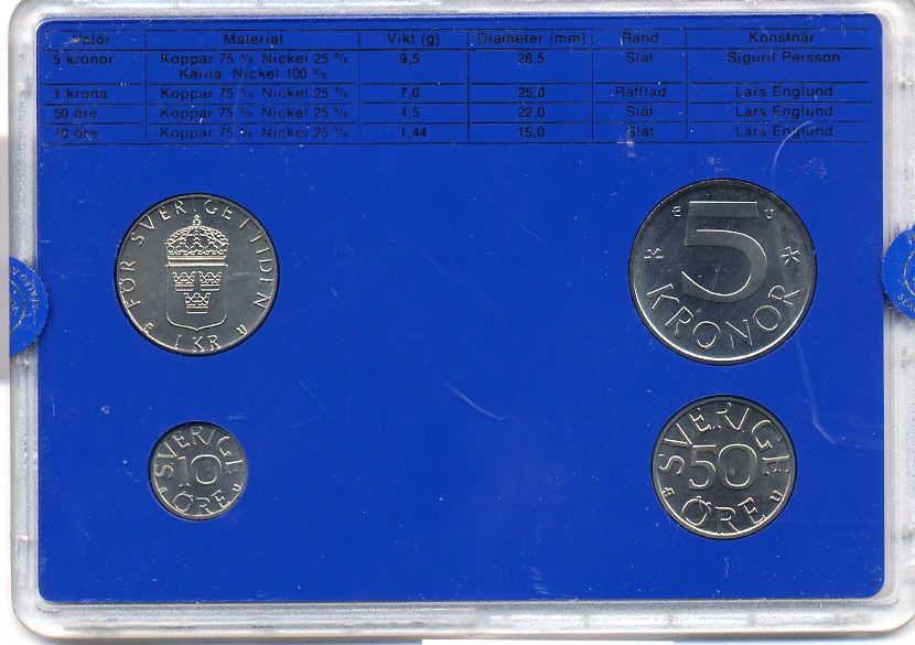 Швеция набор монетного двора из 4 монет 1985 в пластике, Карл XVI Густав (1973- ) KM MS35 UNC 4-3-7-140