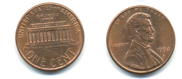 США 1 ЦЕНТ 1994 D, ЛИНКОЛЬН KM 201b цинк плакированный медью 86-315