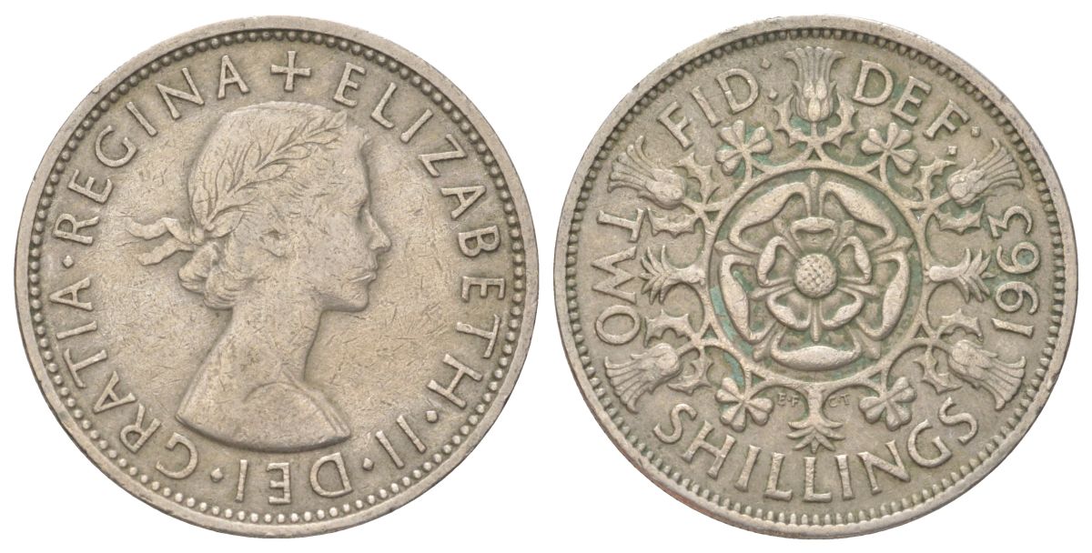 Великобритания 2 шиллинга (флорин) 1963 Елизавета II (1952-2022) KM 906, Spink 4146 медно-никель 4624-451
