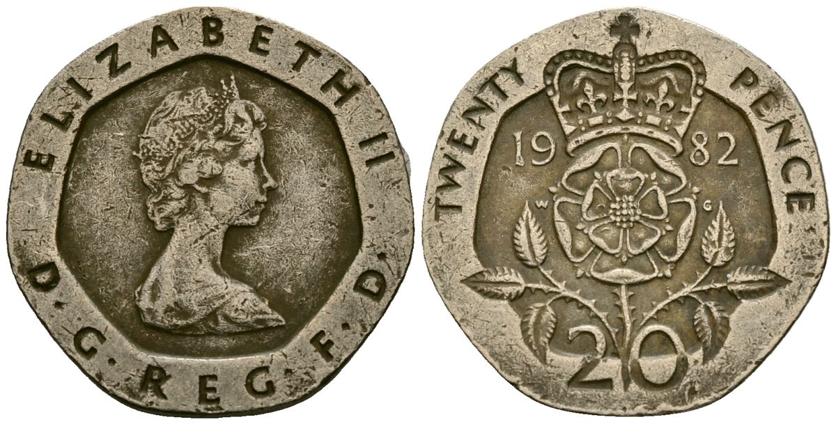 Великобритания 20 пенсов 1982 Елизавета II (1952-2022) KM 931, Spink 4230 (G1) медно-никель 4167-1254