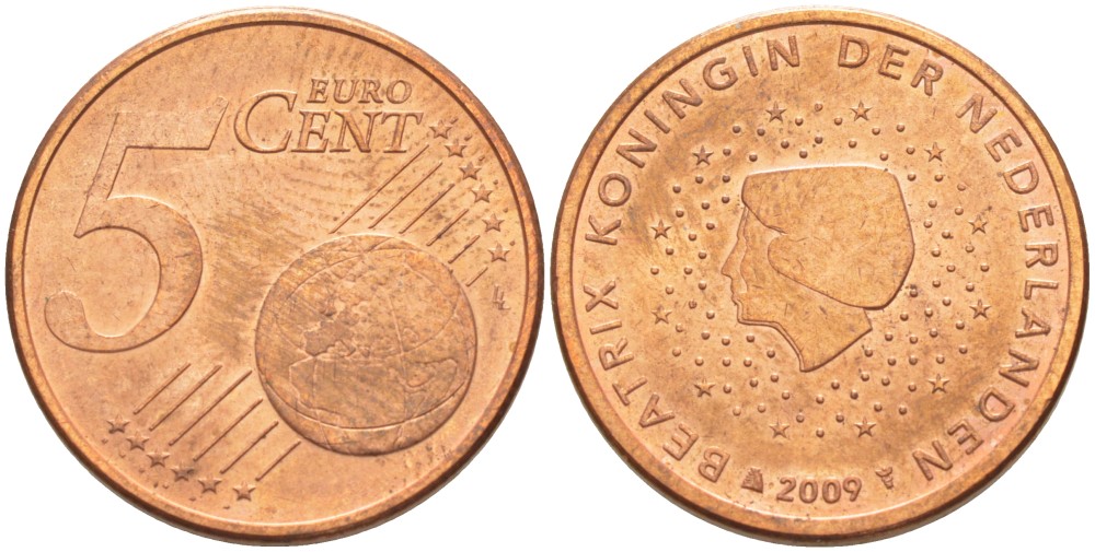 НИДЕРЛАНДЫ 5 ЕВРОЦЕНТОВ 2009 БЕАТРИКС KM 276 сталь плакированная медью 4543-235