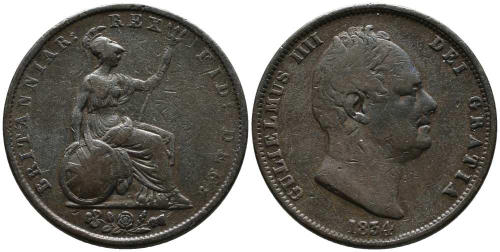 Великобритания 1/2 пенни 1834 Вильгельм IV (1830-1837) KM 706, Spink 3847 медь 1518-745