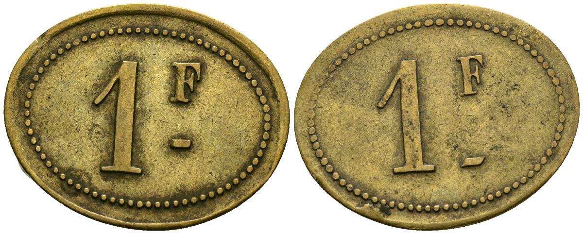 Франция 1 франк XIX-XX век ресторанный жетон латунь 4166-727