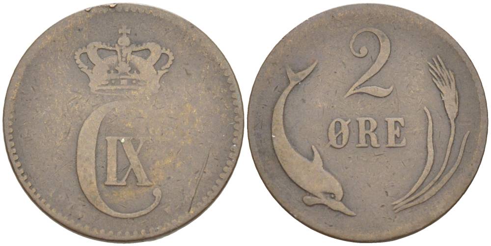 ДАНИЯ 2 ЭРЕ 1875 КРИСТИАН IX (1863-1906) KM 793.1 бронза 4544-721