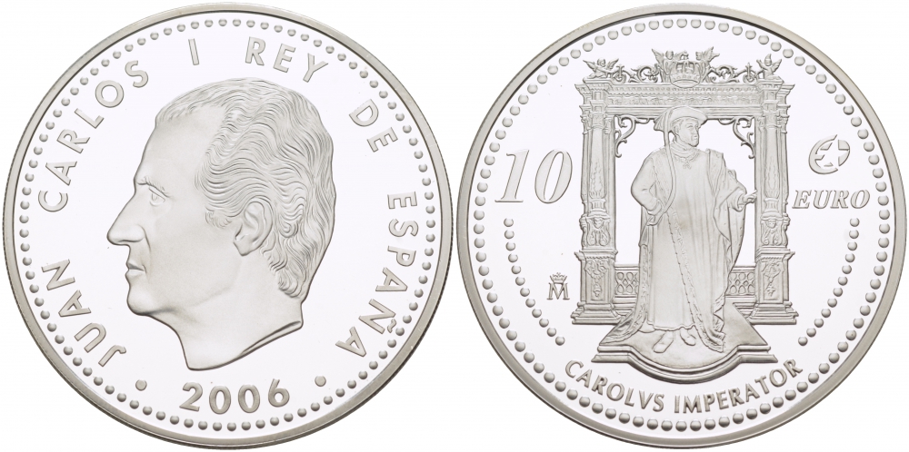 Испания 10 евро 2006 M, Выдающиеся европейцы - Карл V KM 1122 серебро PROOF 11-166-21