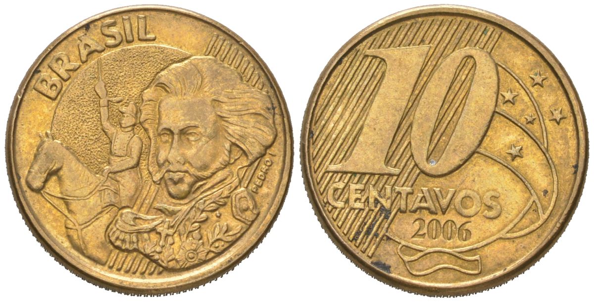 Бразилия 10 сентаво 2006 KM 649 сталь плакированная латунью 4617-1059