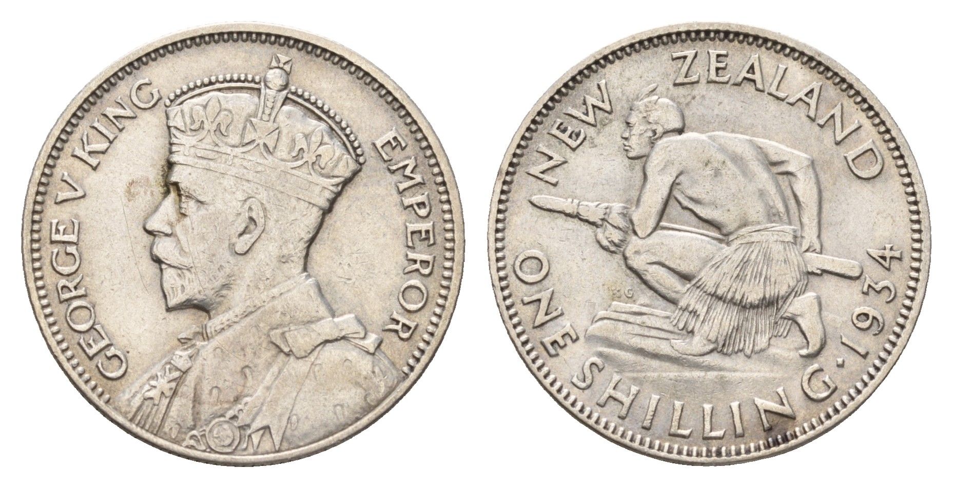 Новая Зеландия 1 шиллинг 1934 Георг V (1910-1936), абориген KM 3 серебро 4671-521
