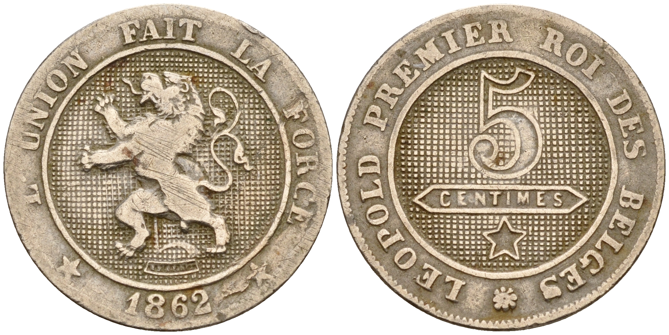 Бельгия 5 сантимов 1862 Belges KM 21 медно-никель    4598-751