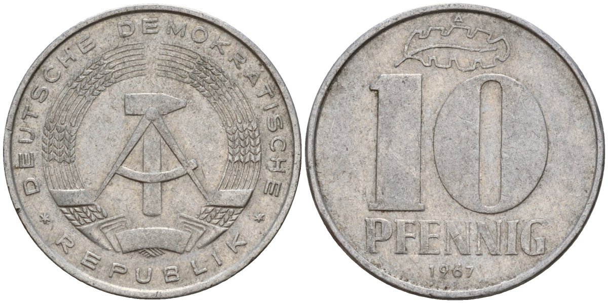 ГДР 10 пфеннигов 1967 A KM 10 алюминий 27-1247