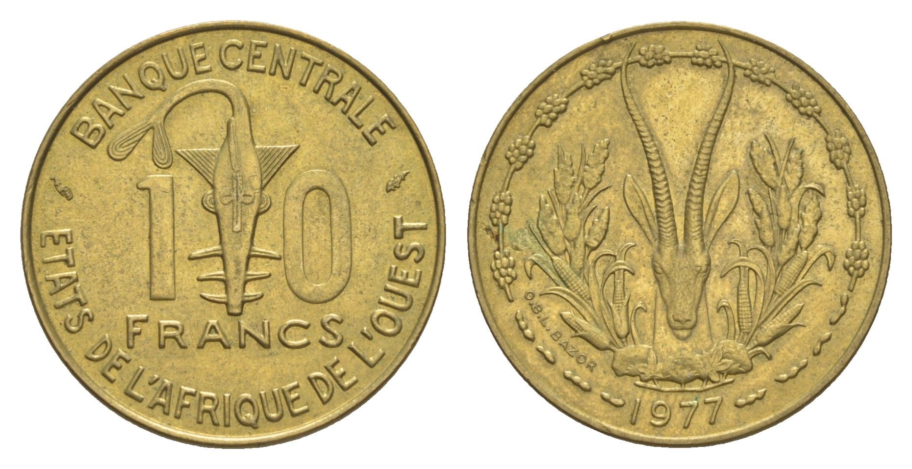 Западная Африка (BCEAO) 10 франков 1977 Центральный банк государств Западной Африки KM 1a медь алюминий никель aUNC 4642-236