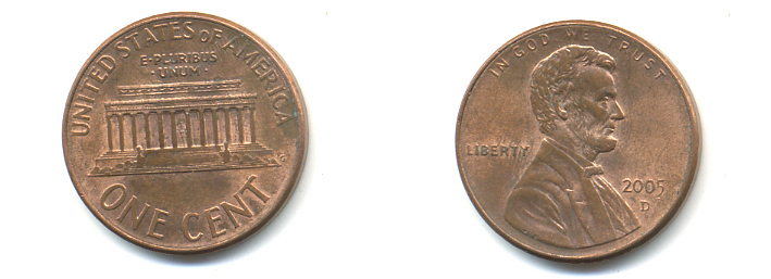 США 1 ЦЕНТ 2005 D ЛИНКОЛЬН KM 201b цинк плакированный медью UNC 179-559